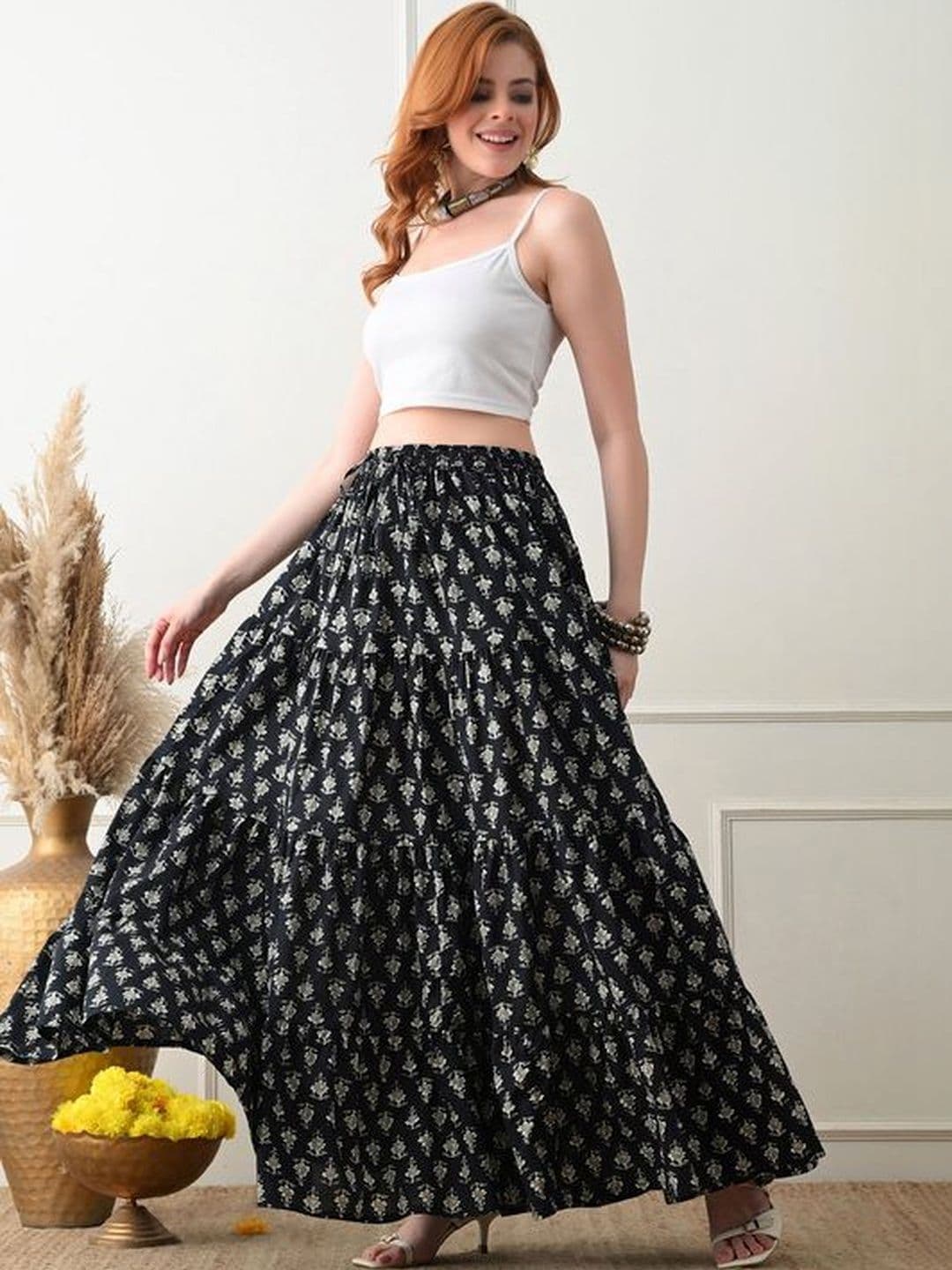 MFGIVA Women Cotton Floral Tiered Maxi Tiered Skirt thumbnail 7