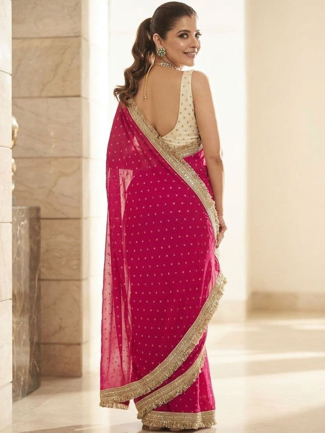 Sangria Embellished Embroidered Satin Sarees With Unstitched Blouse thumbnail 3