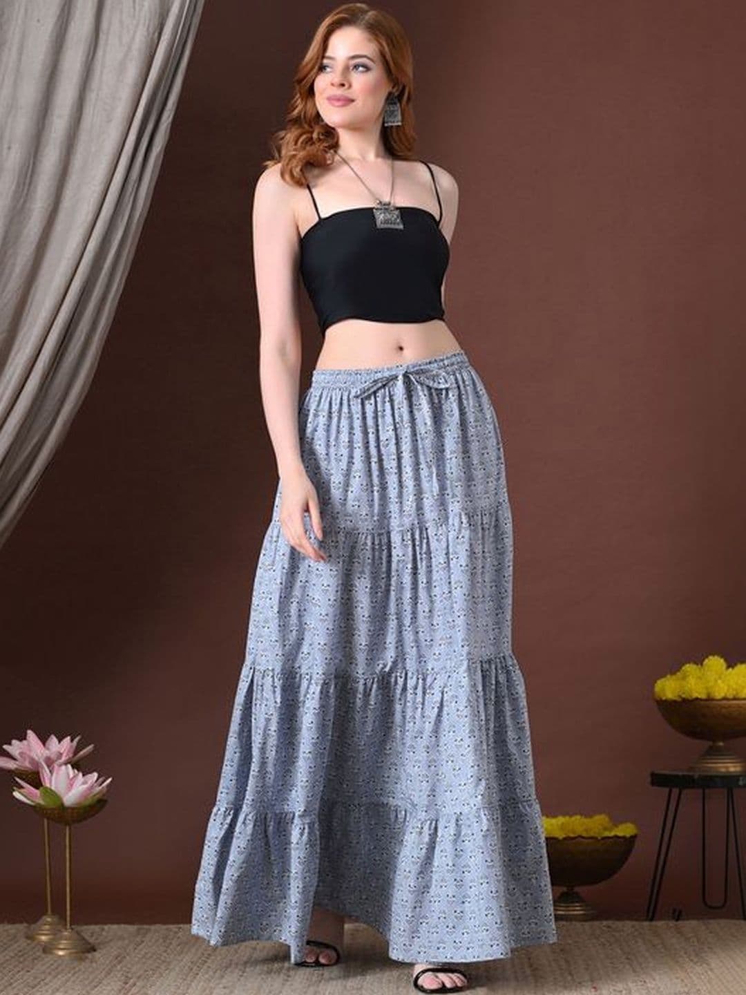 MFGIVA Women Cotton Floral Tiered Maxi Tiered Skirt - view 1