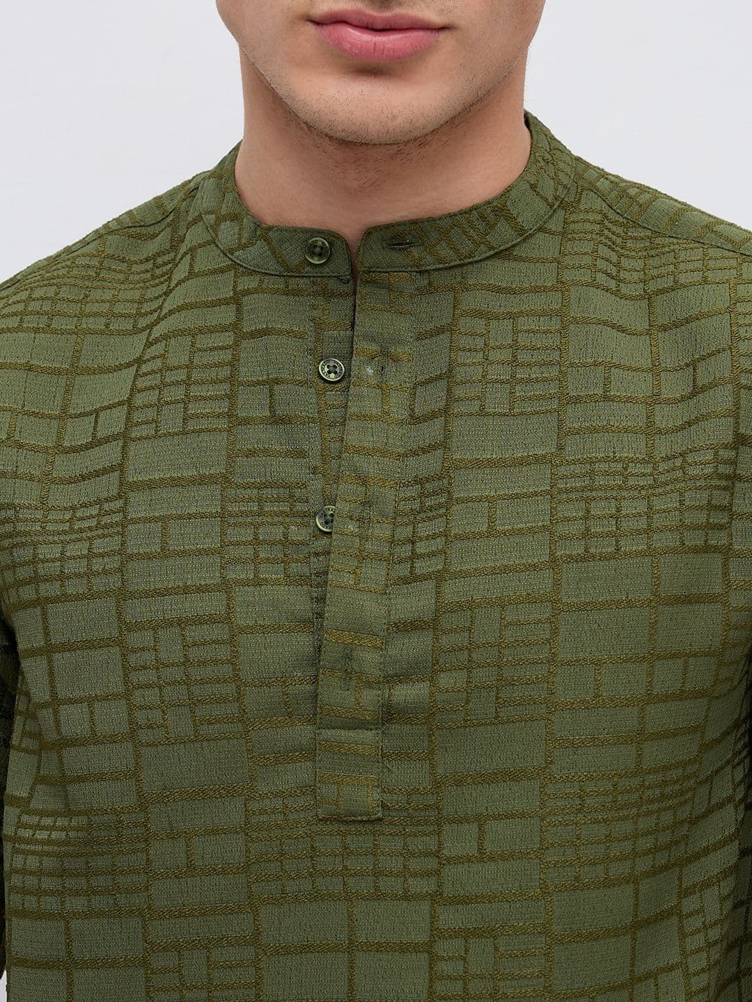 VASTRADO Classic Forest Green Maze Textured Kurta thumbnail 3
