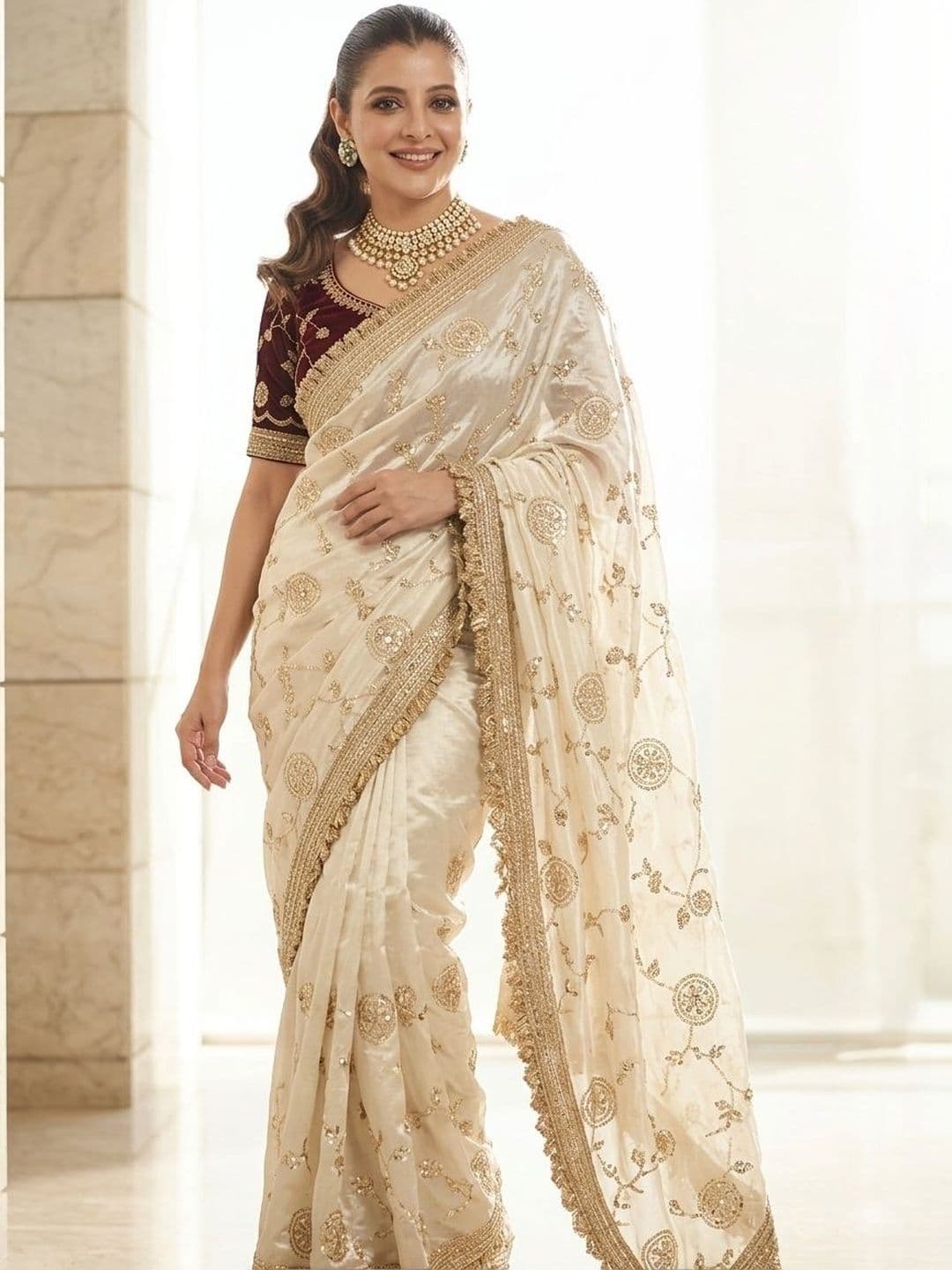 Sangria Embroidered Sarees With Blouse Piece thumbnail 3