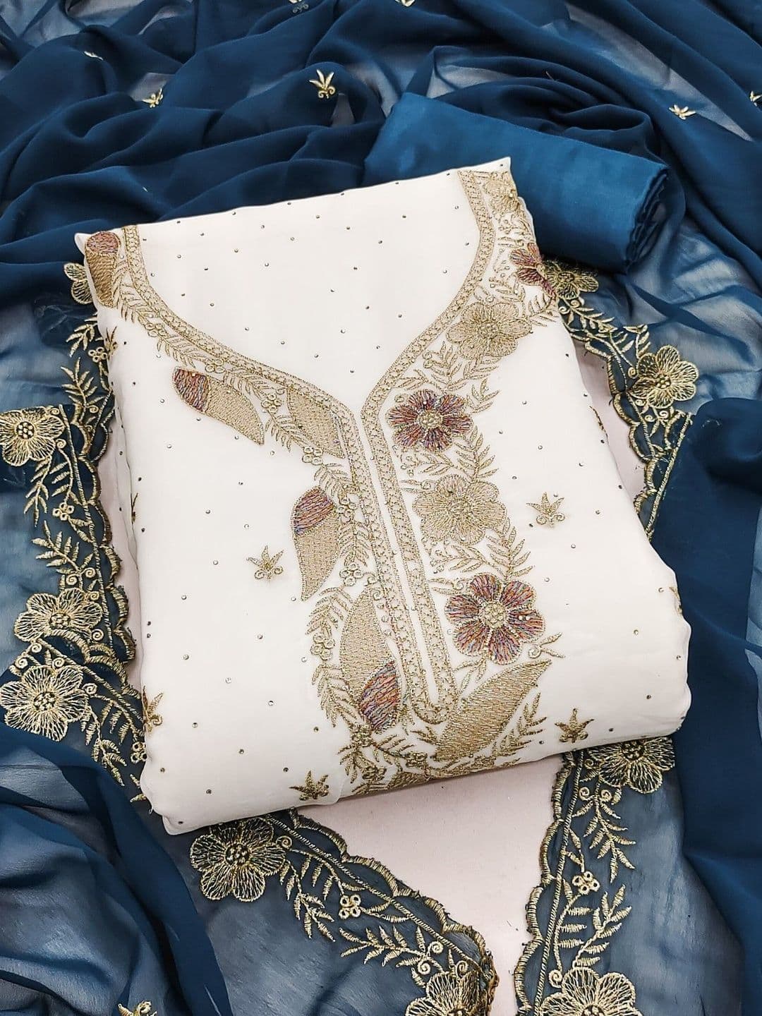 Rangtulika Ethnics Floral Embroidered Thread Work Unstitched Dress Material - view 1