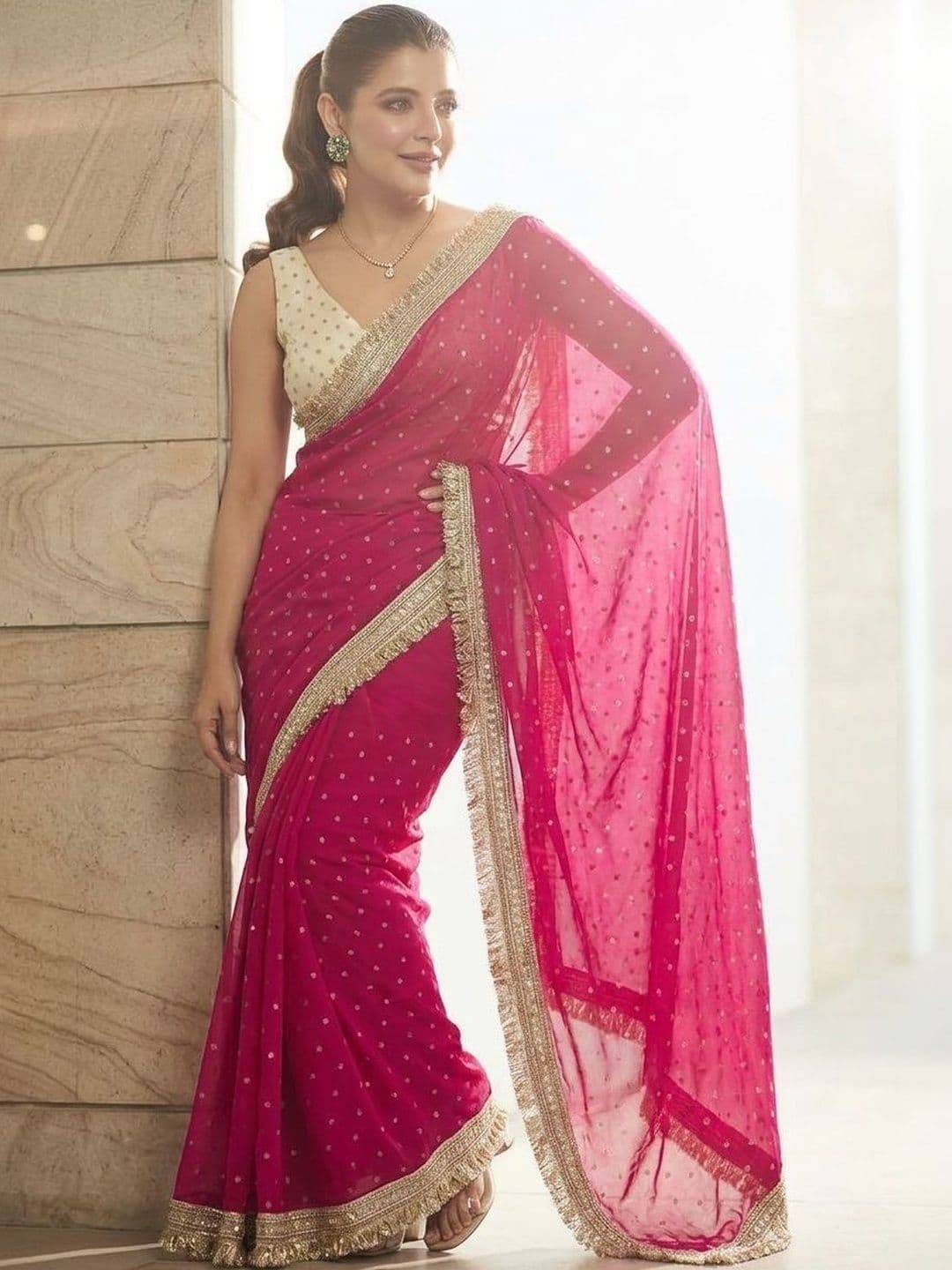 Sangria Embellished Embroidered Satin Sarees With Unstitched Blouse - view 1