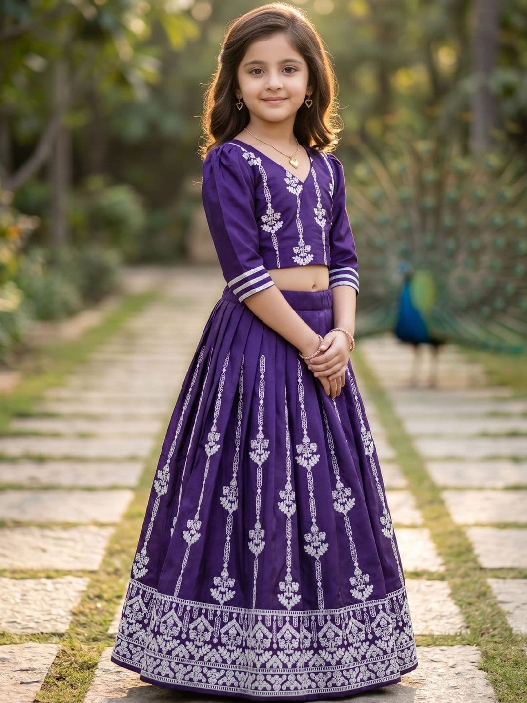 KALINI Girls Embroidered Thread Work Ready to Wear Lehenga & thumbnail 2