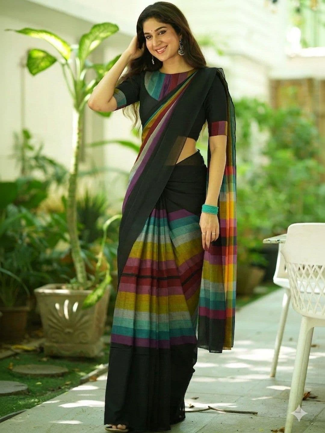 Silkena Striped Linen Blend Handloom Saree thumbnail 7