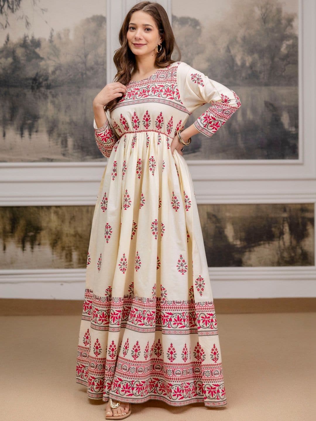 PURSHOTTAM WALA Women Ethnic Motifs Printed Indie Prints Anarkali Kurta thumbnail 5