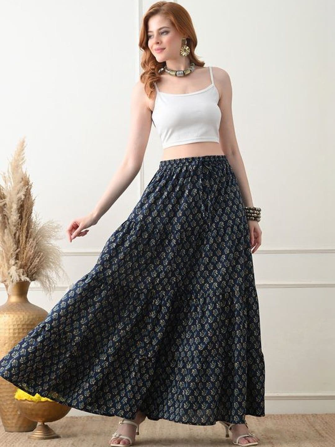 MFGIVA Women Cotton Floral Maxi Tiered Skirt thumbnail 6
