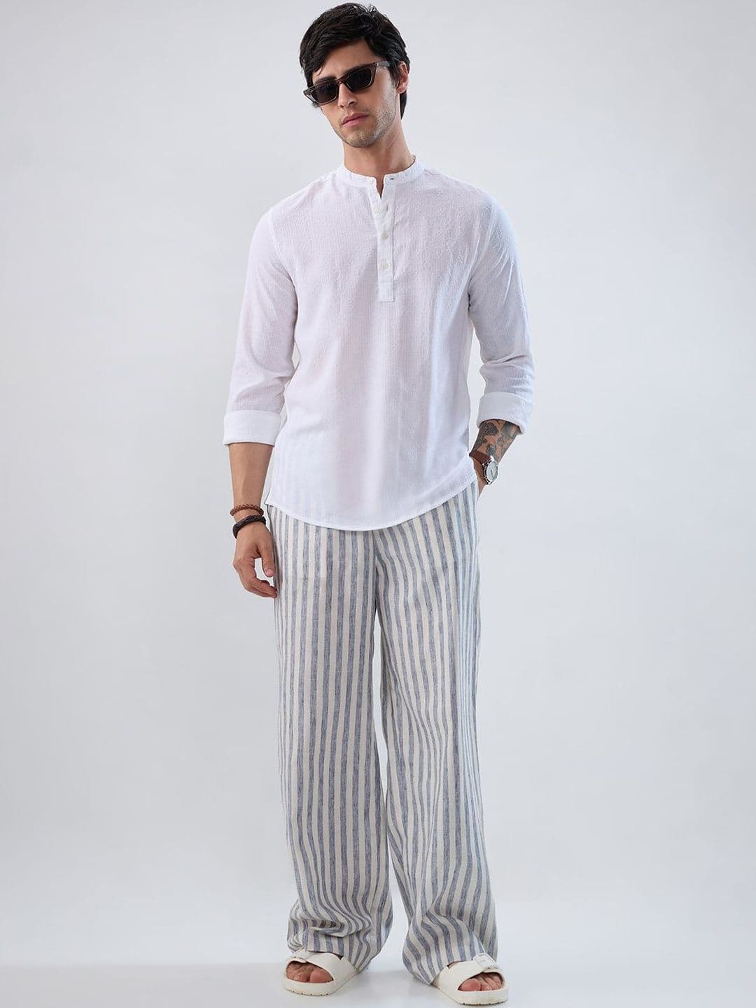 VASTRADO White Fine Weave Jacquard Kurta thumbnail 4