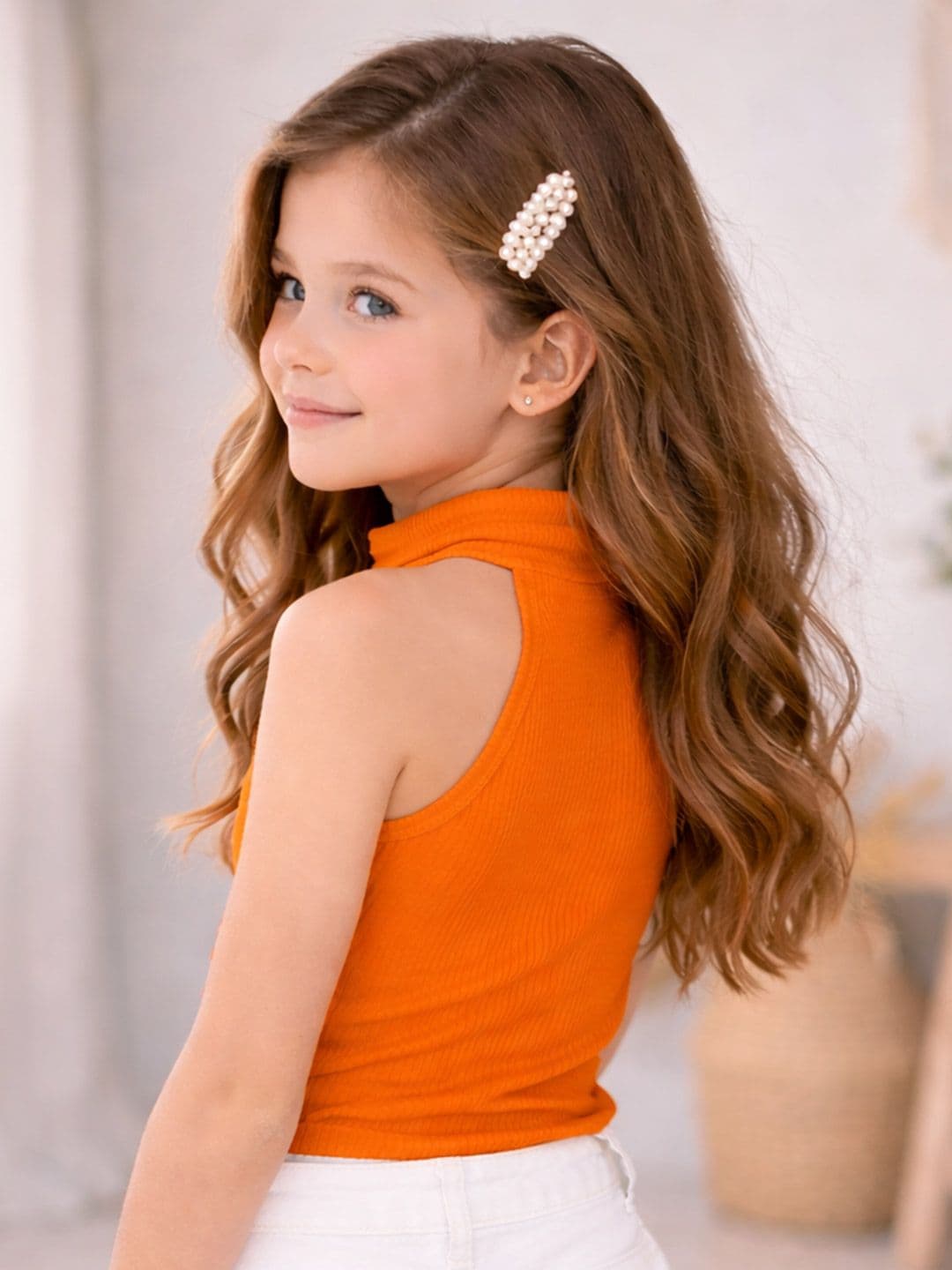 Ninas Girls Orange Cotton Blend Tops thumbnail 4