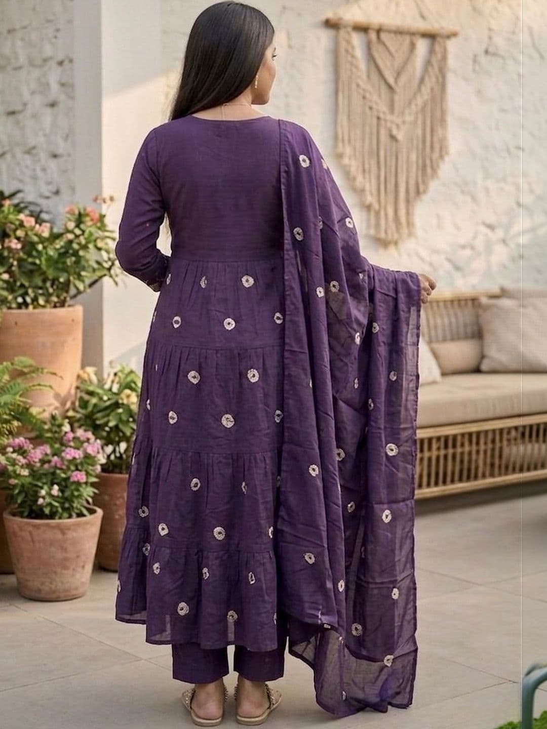 MILAAV Women Ethnic Motifs Printed Tiered Thread Work Kurta with Trousers & With Dupatta thumbnail 4