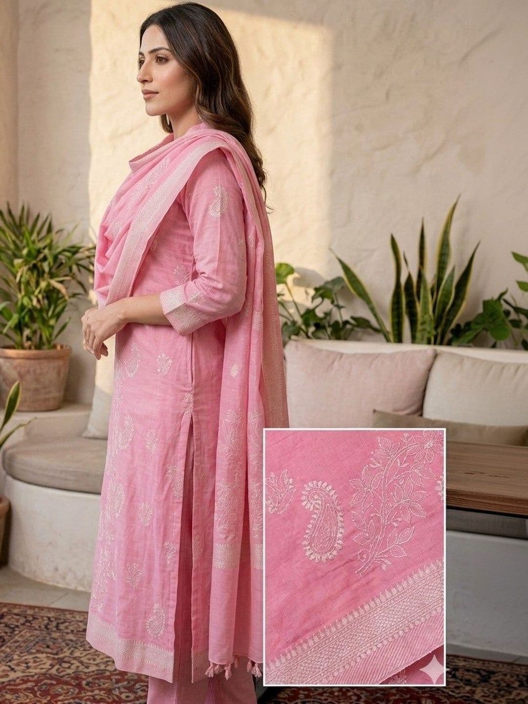 DOLLED Ethnic Motifs Printed Pure Cotton Kurta With Trousers & Dupatta thumbnail 2