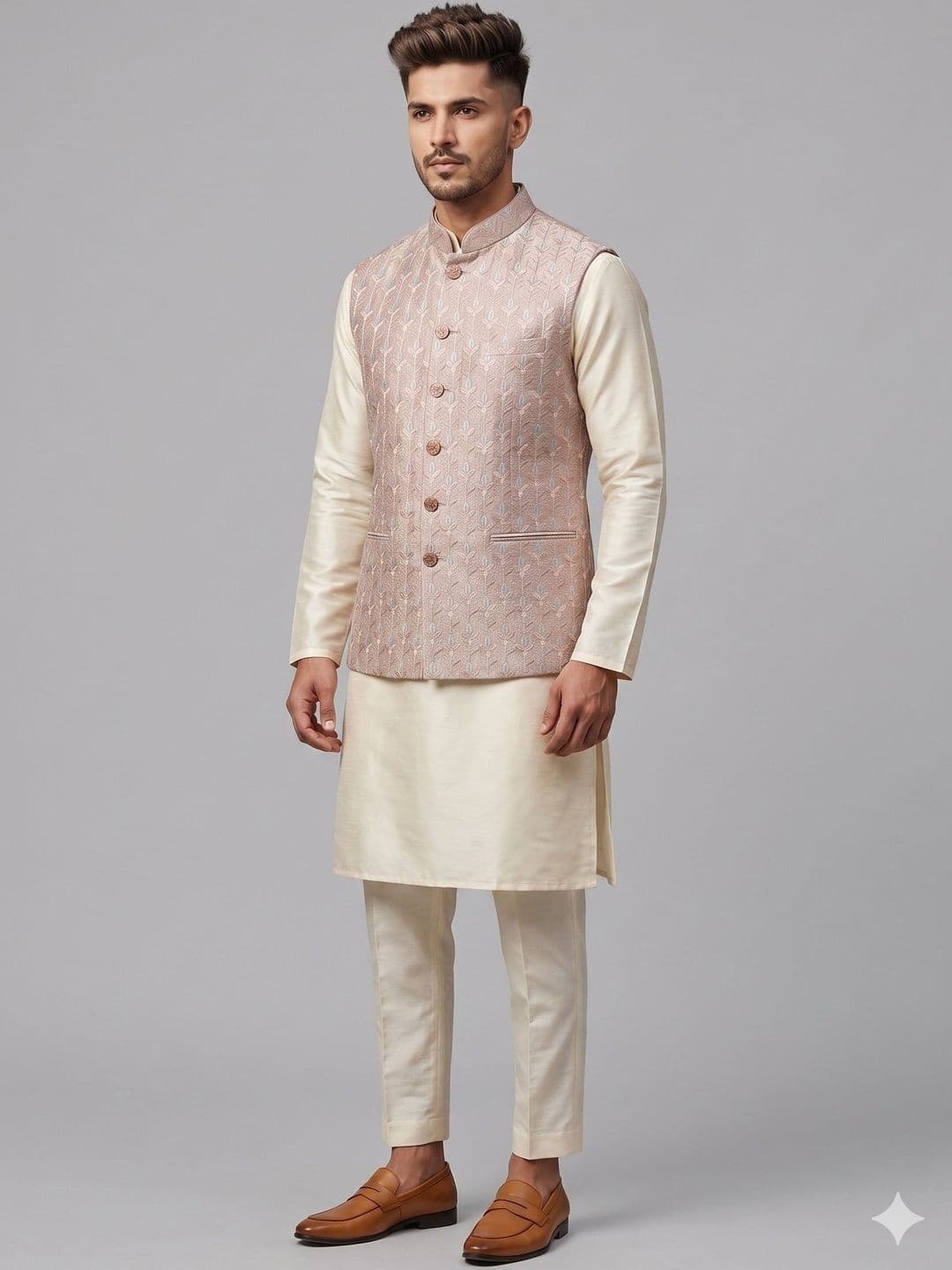 A LOYAL Embroidered Silk Blend Woven Nehru Jackets - view 1