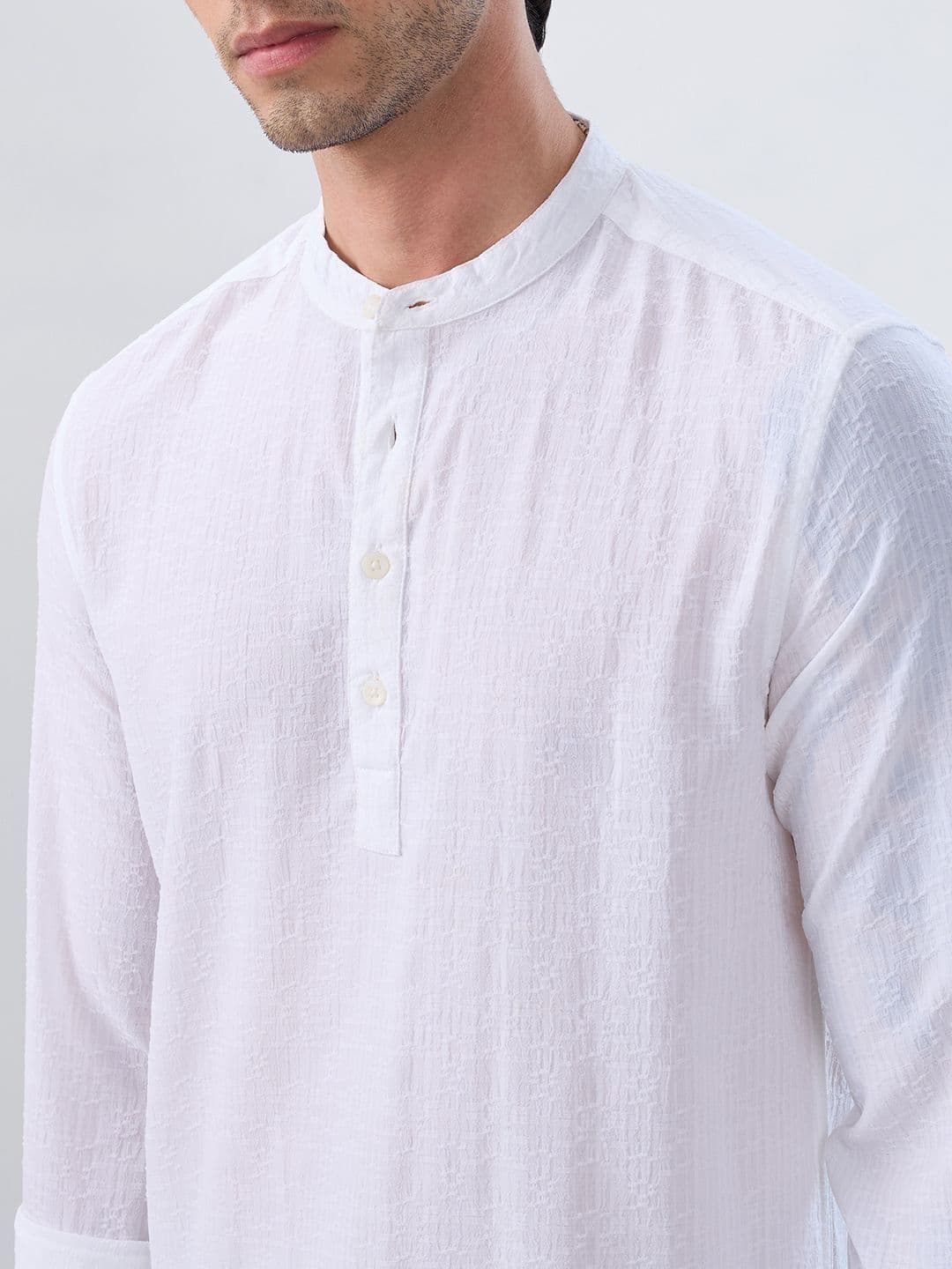 VASTRADO White Fine Weave Jacquard Kurta thumbnail 6