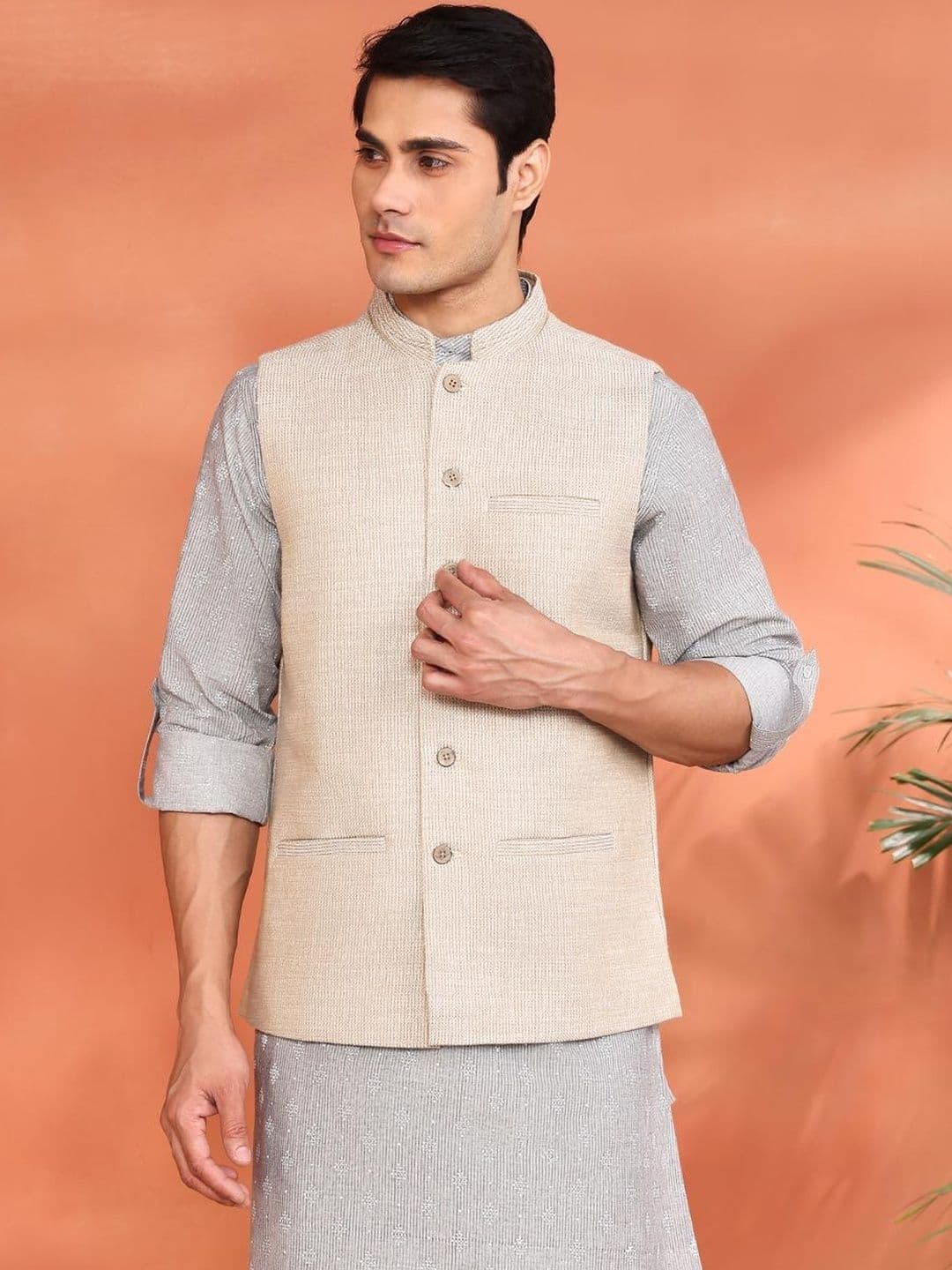 Fabindia Woven Design Pure Cotton Woven Nehru Jackets thumbnail 3