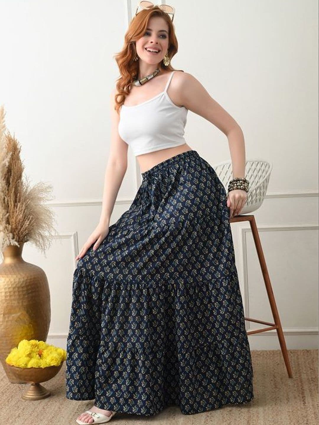 MFGIVA Women Cotton Floral Maxi Tiered Skirt thumbnail 3