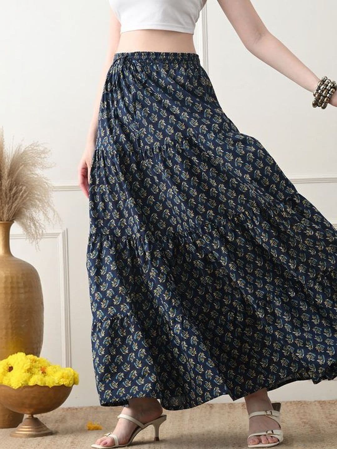 MFGIVA Women Cotton Floral Maxi Tiered Skirt thumbnail 2