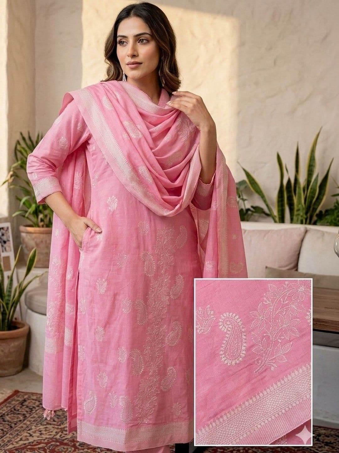 DOLLED Ethnic Motifs Printed Pure Cotton Kurta With Trousers & Dupatta thumbnail 5