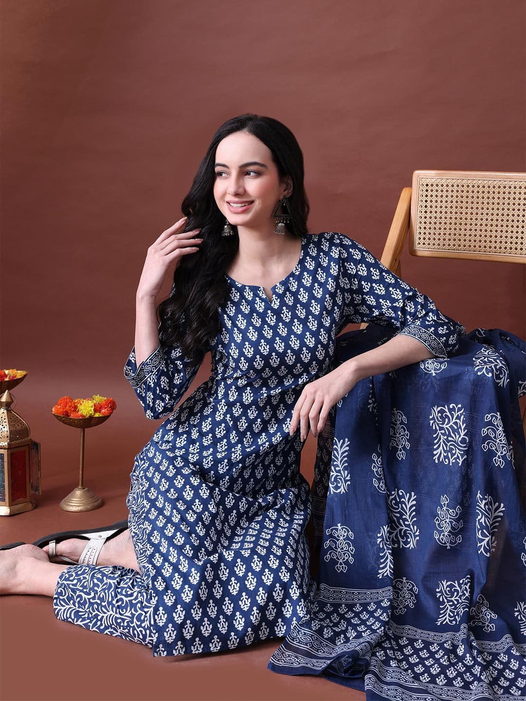 MEERA FAB Floral Printed Pure Cotton Kurta With Palazzo & Dupatta - view 1