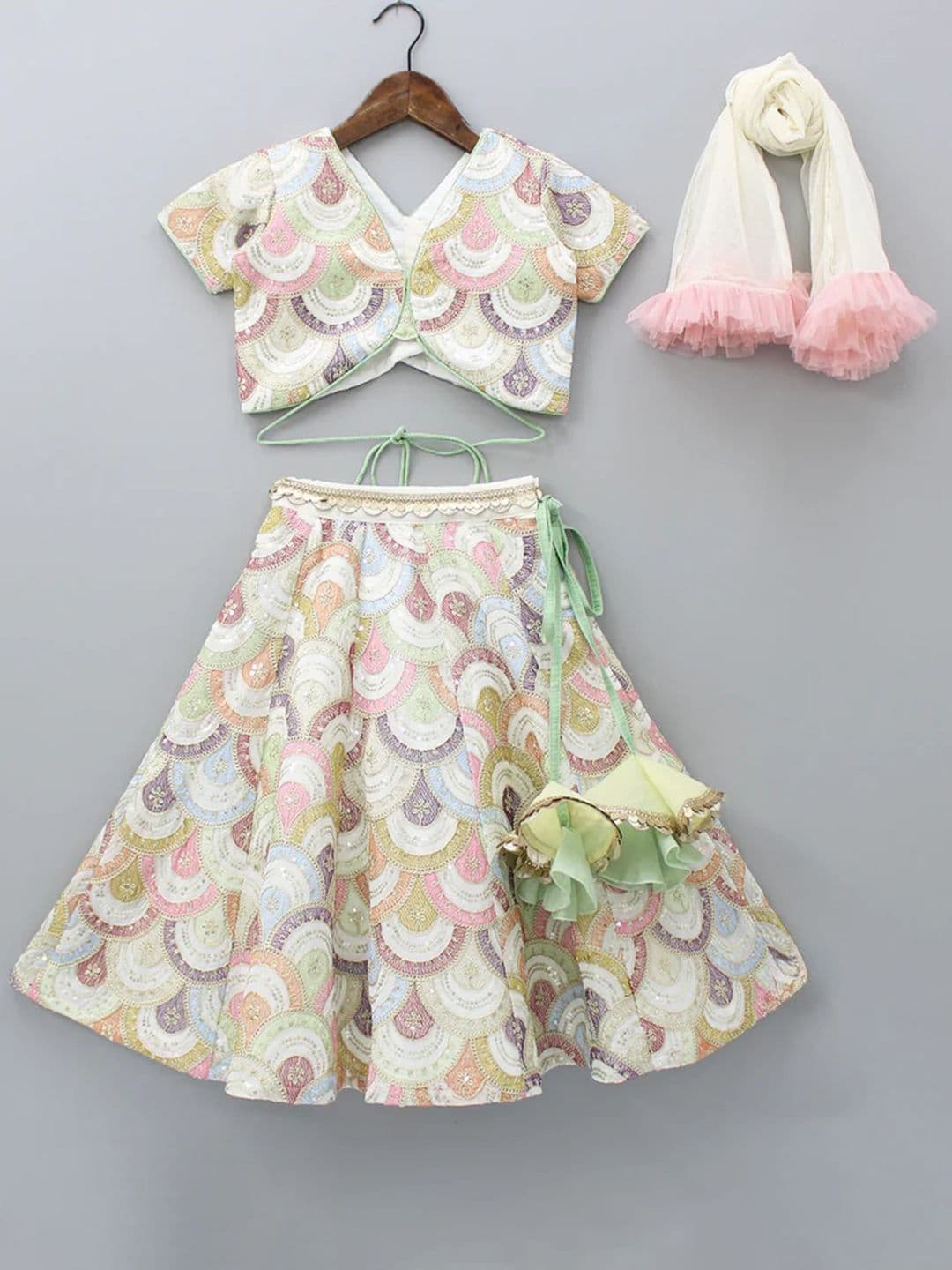 The Little Tales Girls Embroidered Thread Work Ready to Wear Lehenga & Blouse With Dupatta - view 1