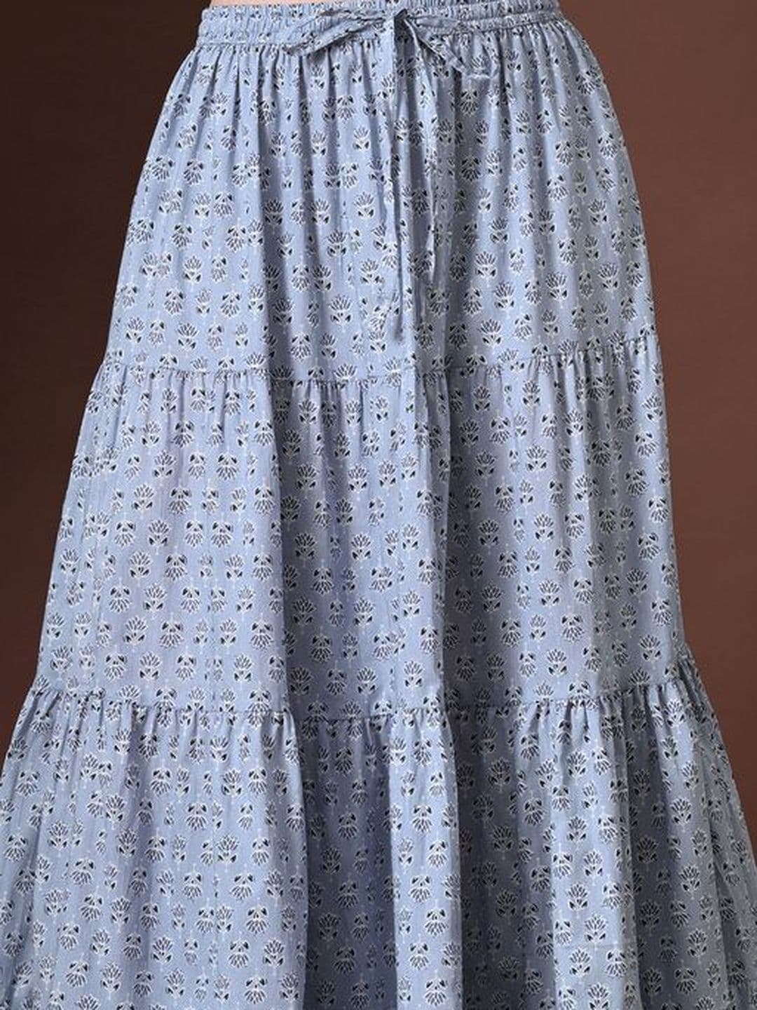 MFGIVA Women Cotton Floral Tiered Maxi Tiered Skirt thumbnail 3
