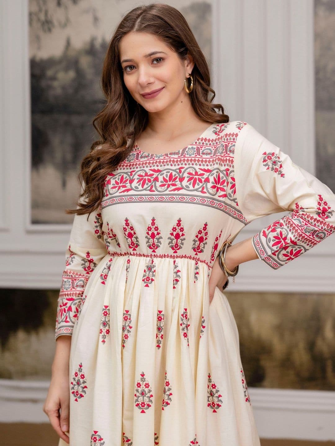 PURSHOTTAM WALA Women Ethnic Motifs Printed Indie Prints Anarkali Kurta thumbnail 3