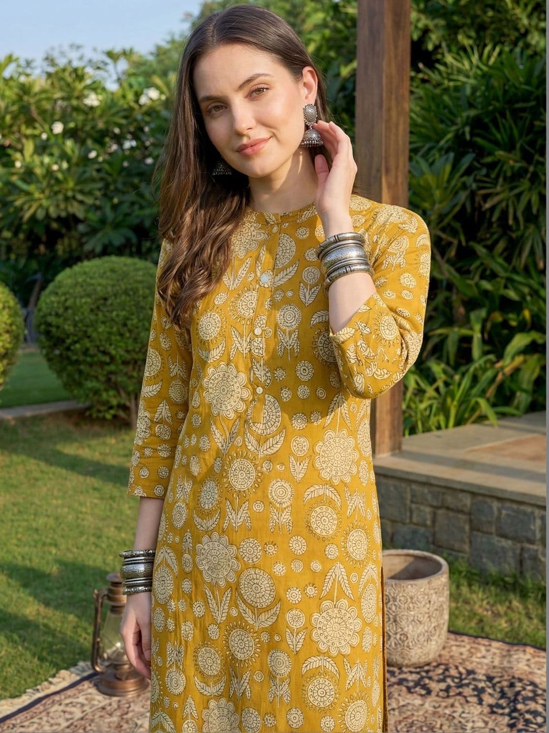 Indo Era Women Ethnic Motifs Printed Regular Pure Cotton Kurta with Trousers thumbnail 6