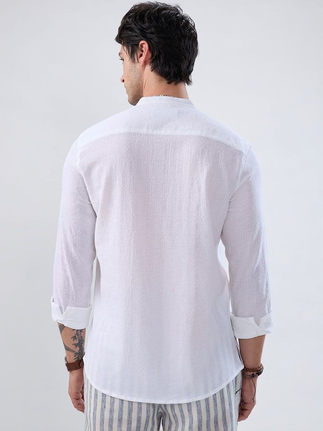 VASTRADO White Fine Weave Jacquard Kurta thumbnail 3
