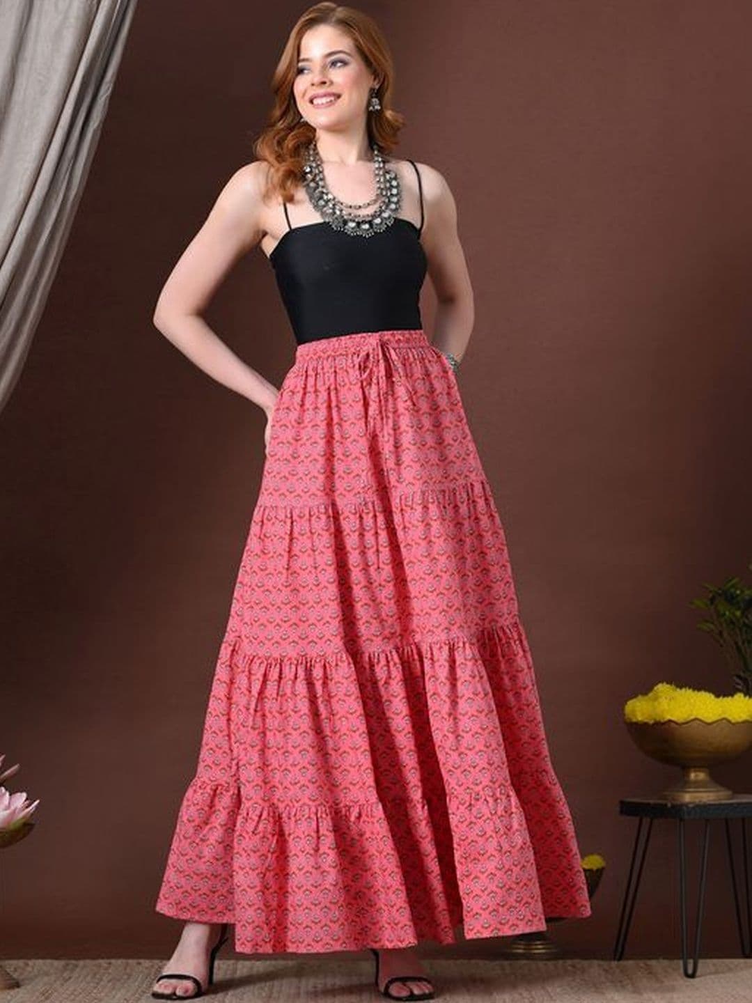 MFGIVA Women Cotton Self Design Tiered Maxi Tiered Skirt thumbnail 6