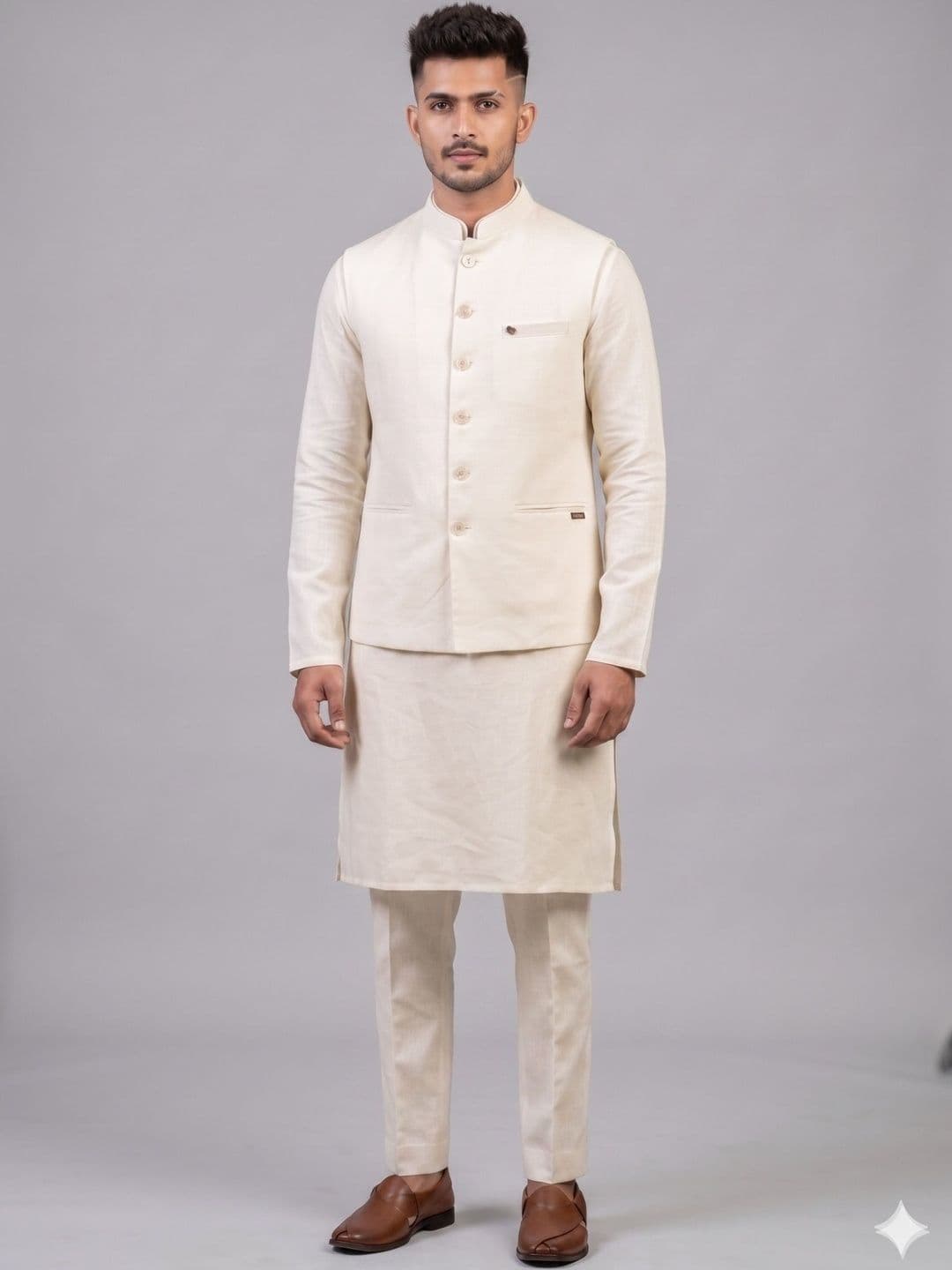A LOYAL Linen Woven Nehru Jackets - view 1