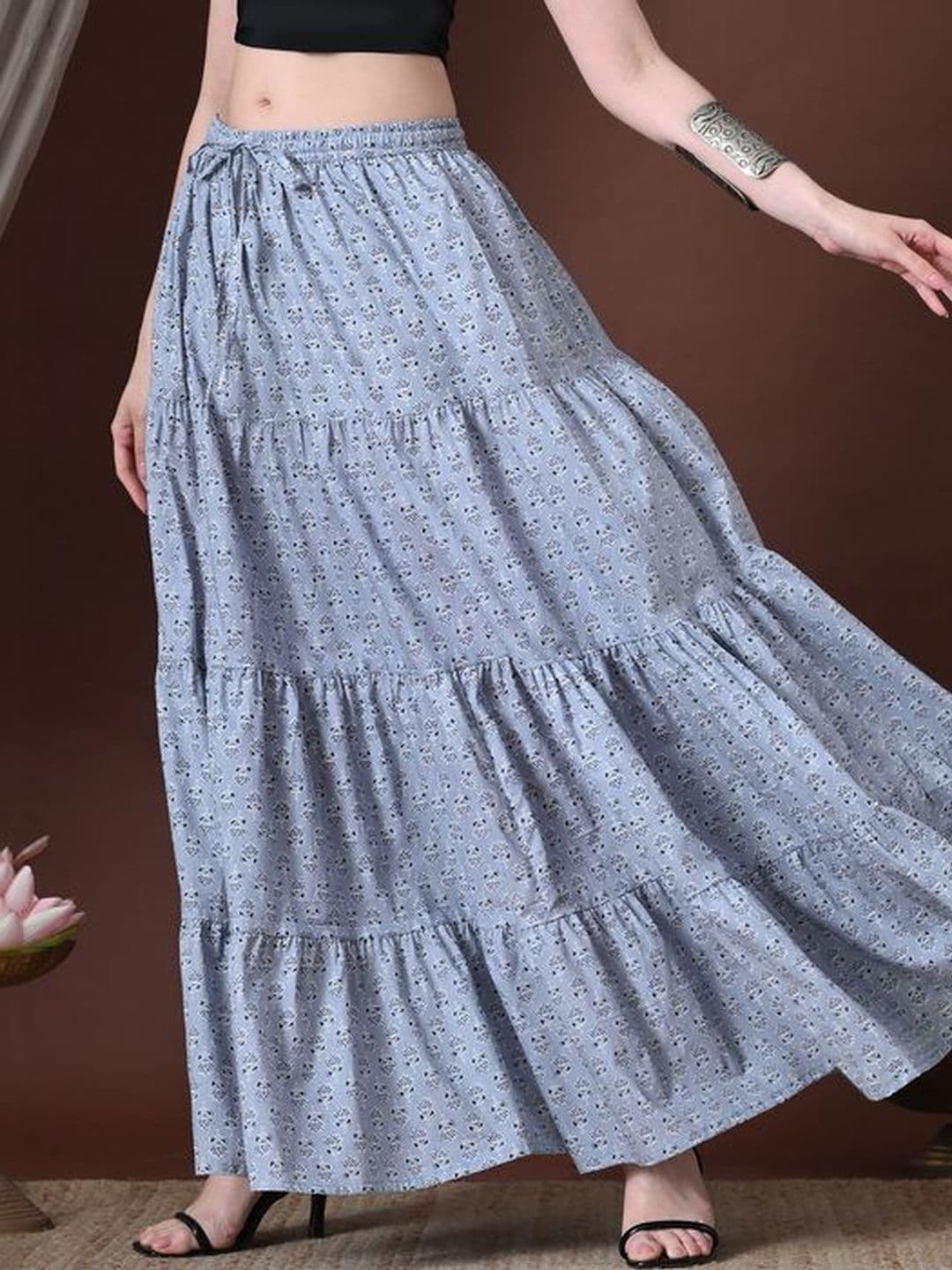 MFGIVA Women Cotton Floral Tiered Maxi Tiered Skirt thumbnail 7