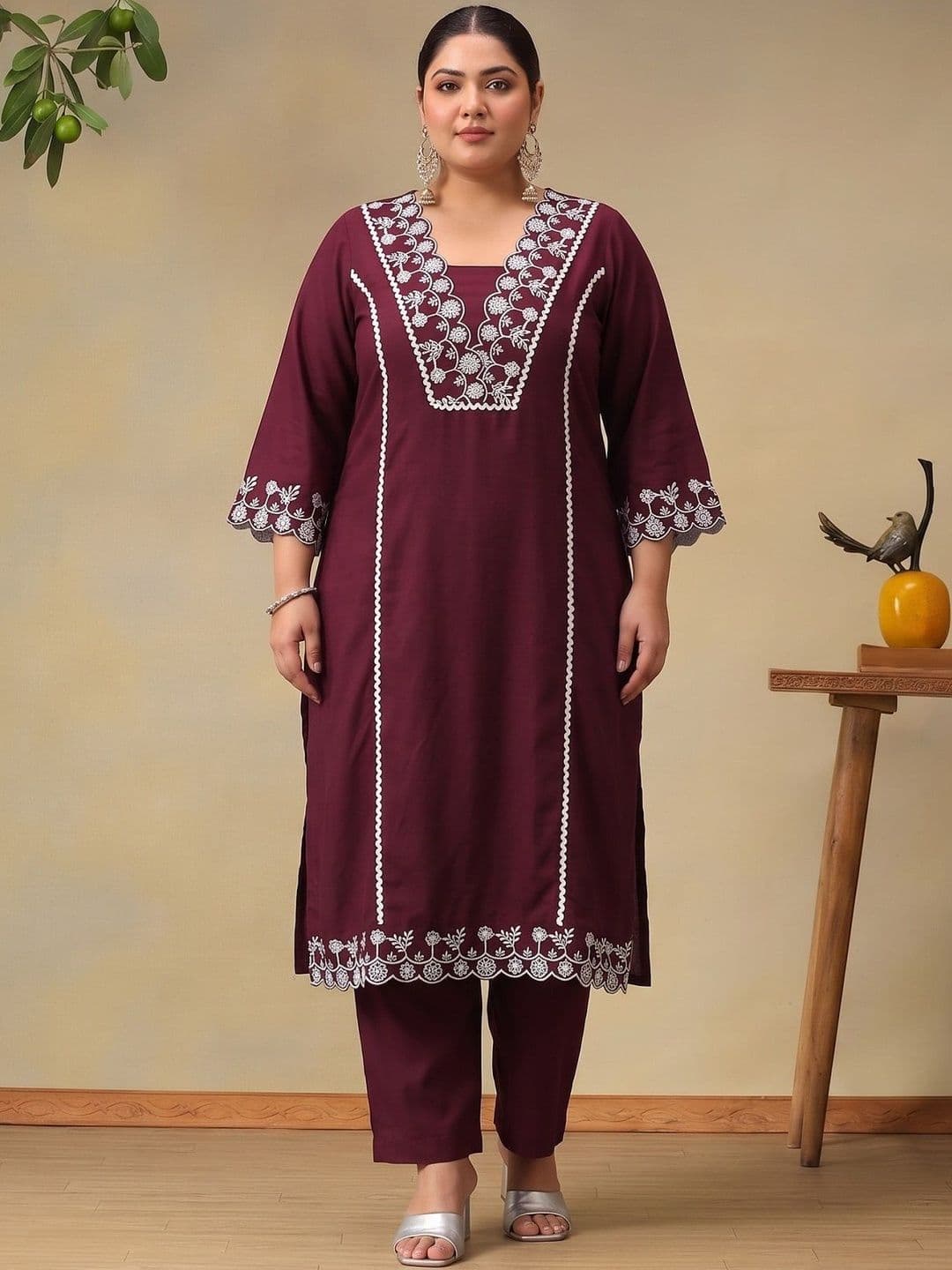 Bani Women Women Ethnic Motifs Embroidered Regular Thread Work Pure Cotton Kurta with Trousers thumbnail 3