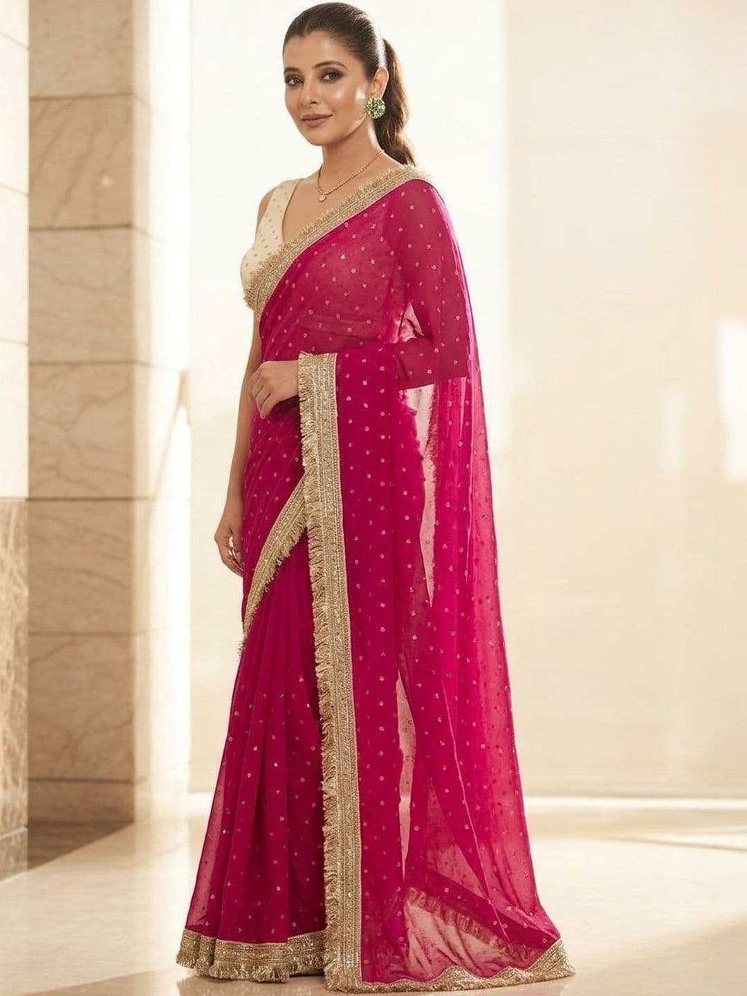 Sangria Embellished Embroidered Satin Sarees With Unstitched Blouse thumbnail 5
