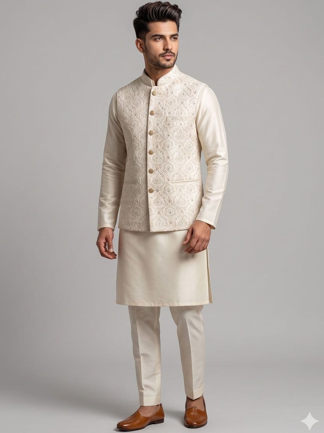 A LOYAL Embroidered Silk Blend Woven Nehru Jackets - view 1