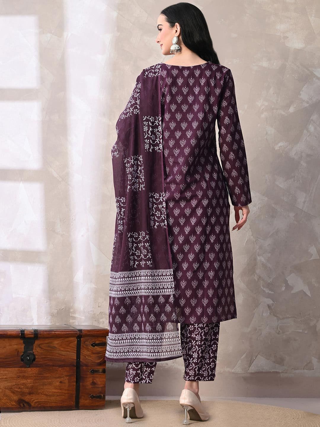 MEERA FAB Women Ethnic Motifs Printed Regular Pure Cotton Kurta with Palazzos & With Dupatta thumbnail 4