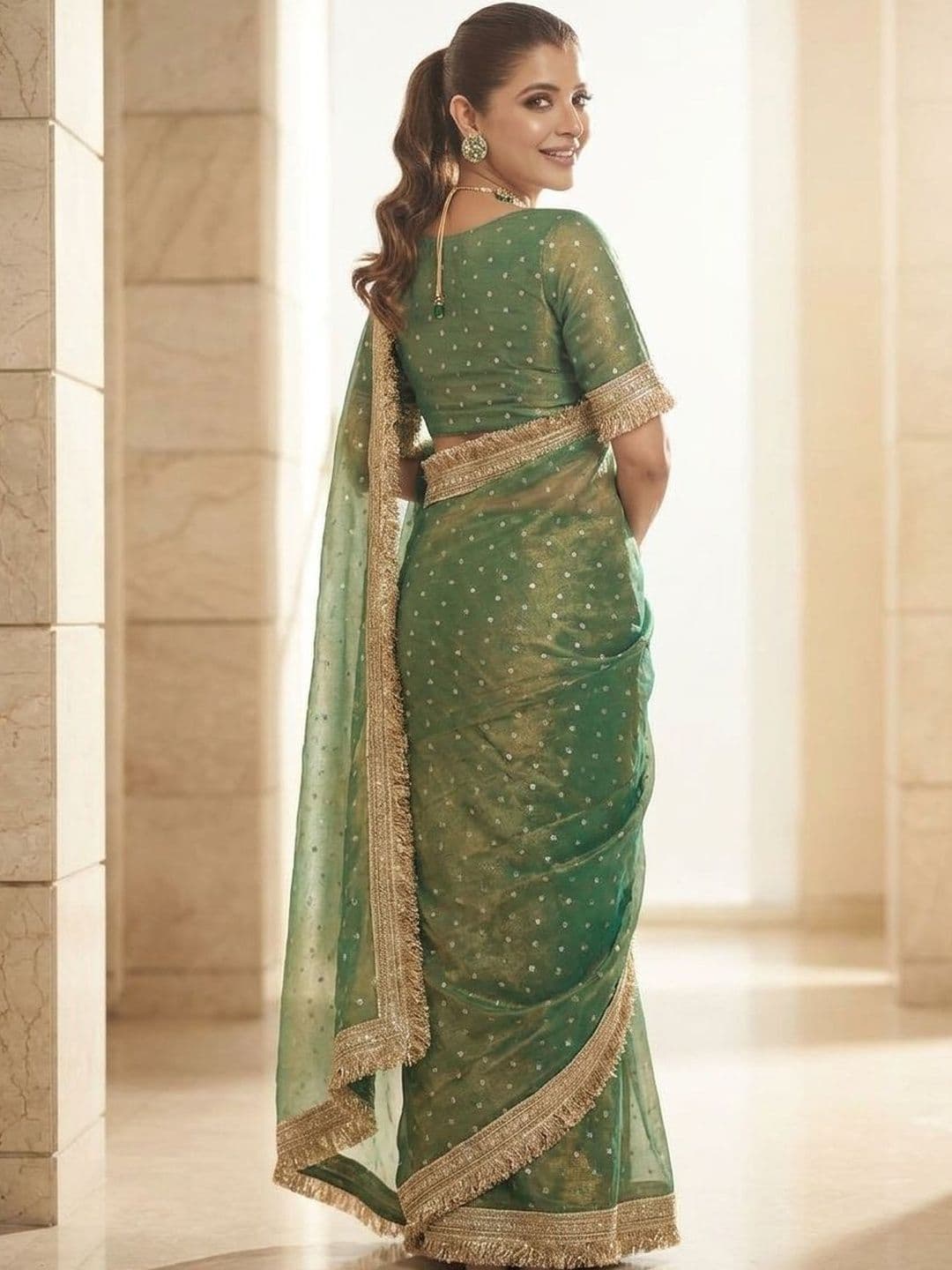 Sangria Floral Embellished Embroidered Satin Sarees With Unstitched Blouse thumbnail 5