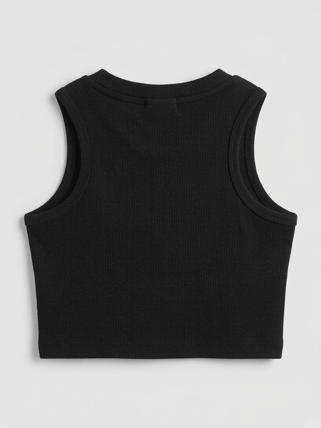TRUFFLES Girls Black 'life Is Tough' Bunny Graphic Print Ribbed Crop Tops thumbnail 3