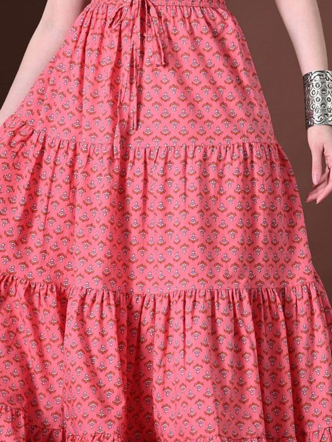 MFGIVA Women Cotton Self Design Tiered Maxi Tiered Skirt thumbnail 3