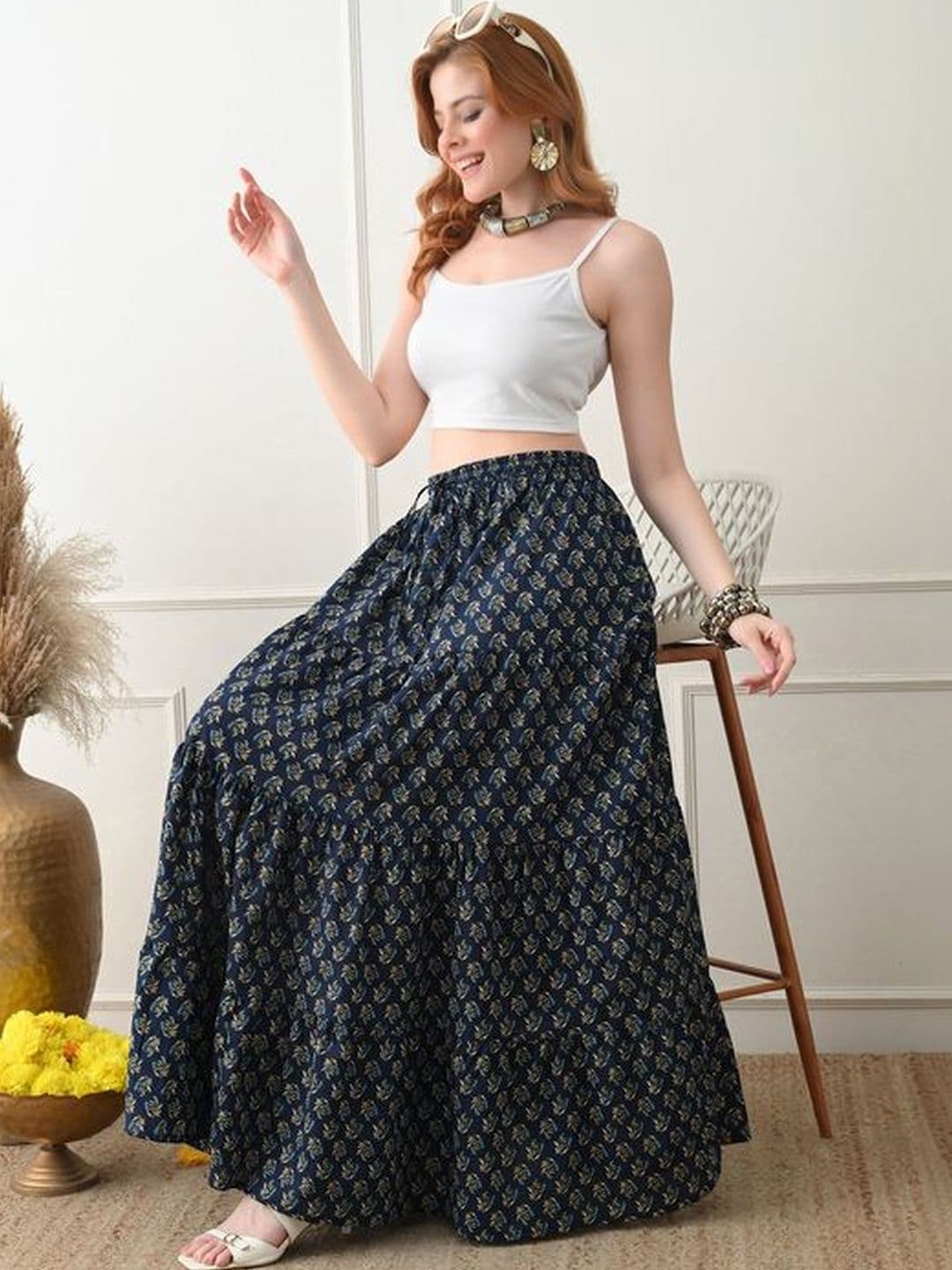 MFGIVA Women Cotton Floral Maxi Tiered Skirt - view 1