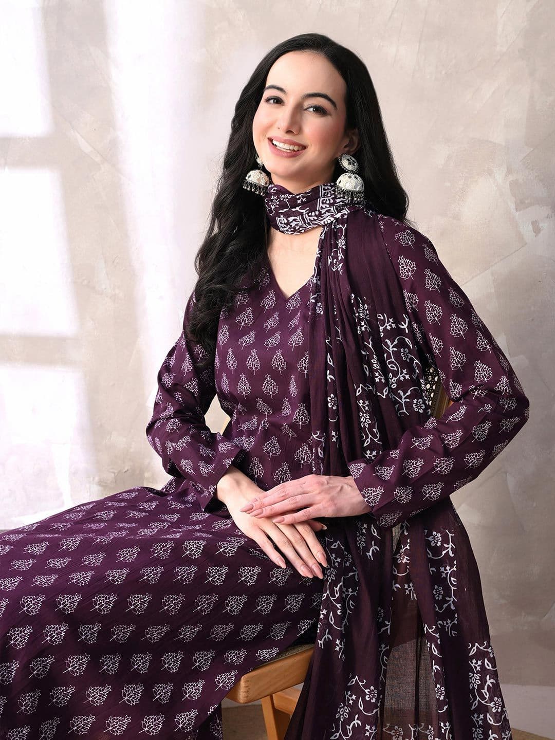 MEERA FAB Women Ethnic Motifs Printed Regular Pure Cotton Kurta with Palazzos & With Dupatta thumbnail 5