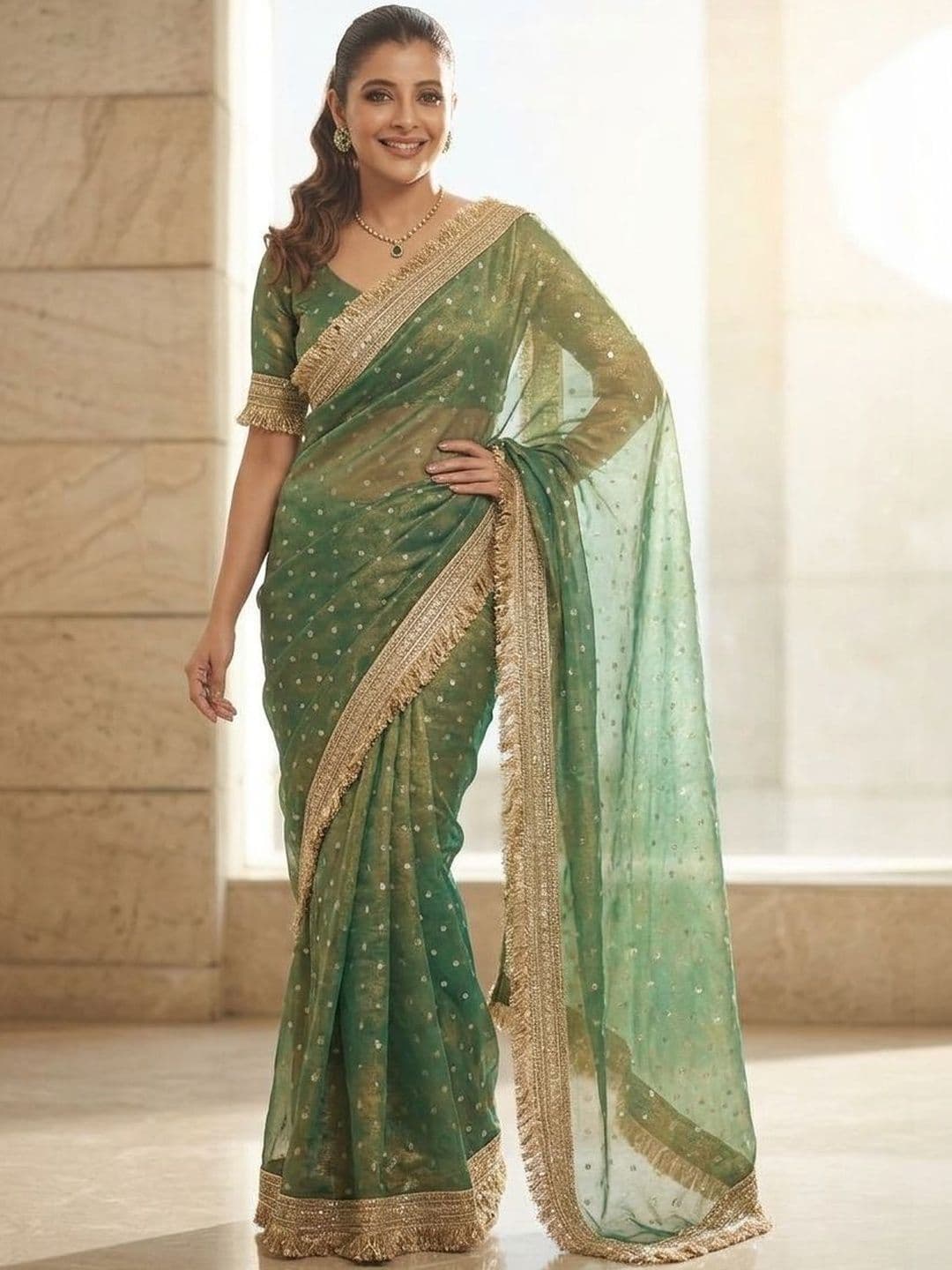 Sangria Floral Embellished Embroidered Satin Sarees With Unstitched Blouse - view 1