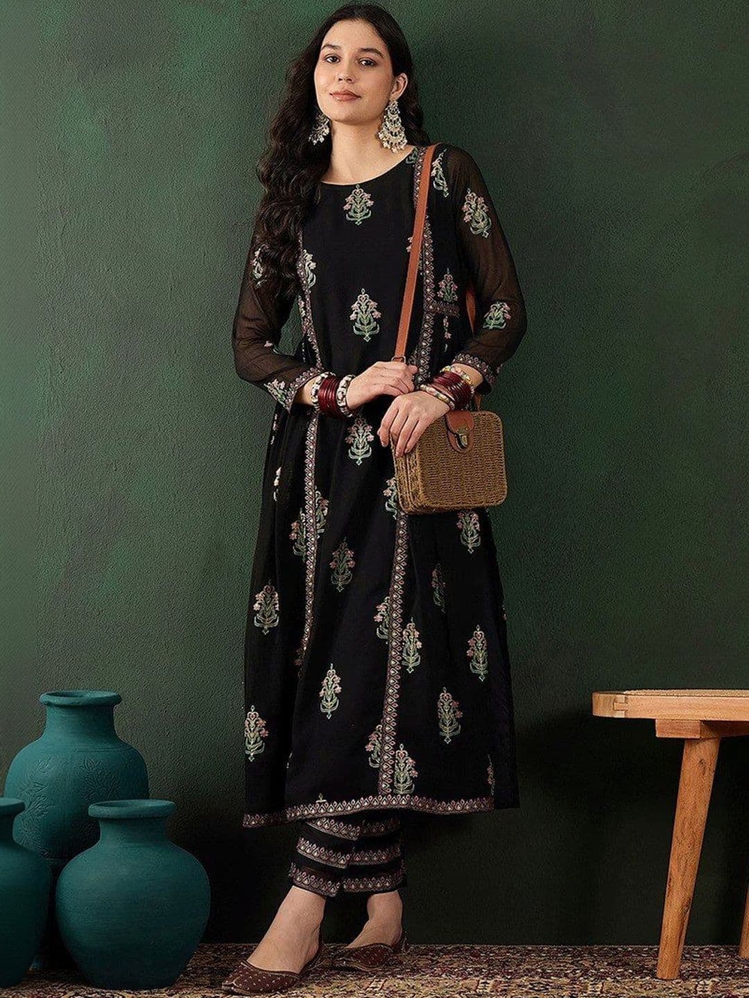 The Loomira Women Ethnic Motifs Embroidered Regular Thread Work Kurta with Trousers - view 1