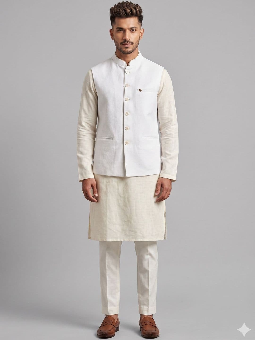 A LOYAL Linen Woven Nehru Jackets thumbnail 2