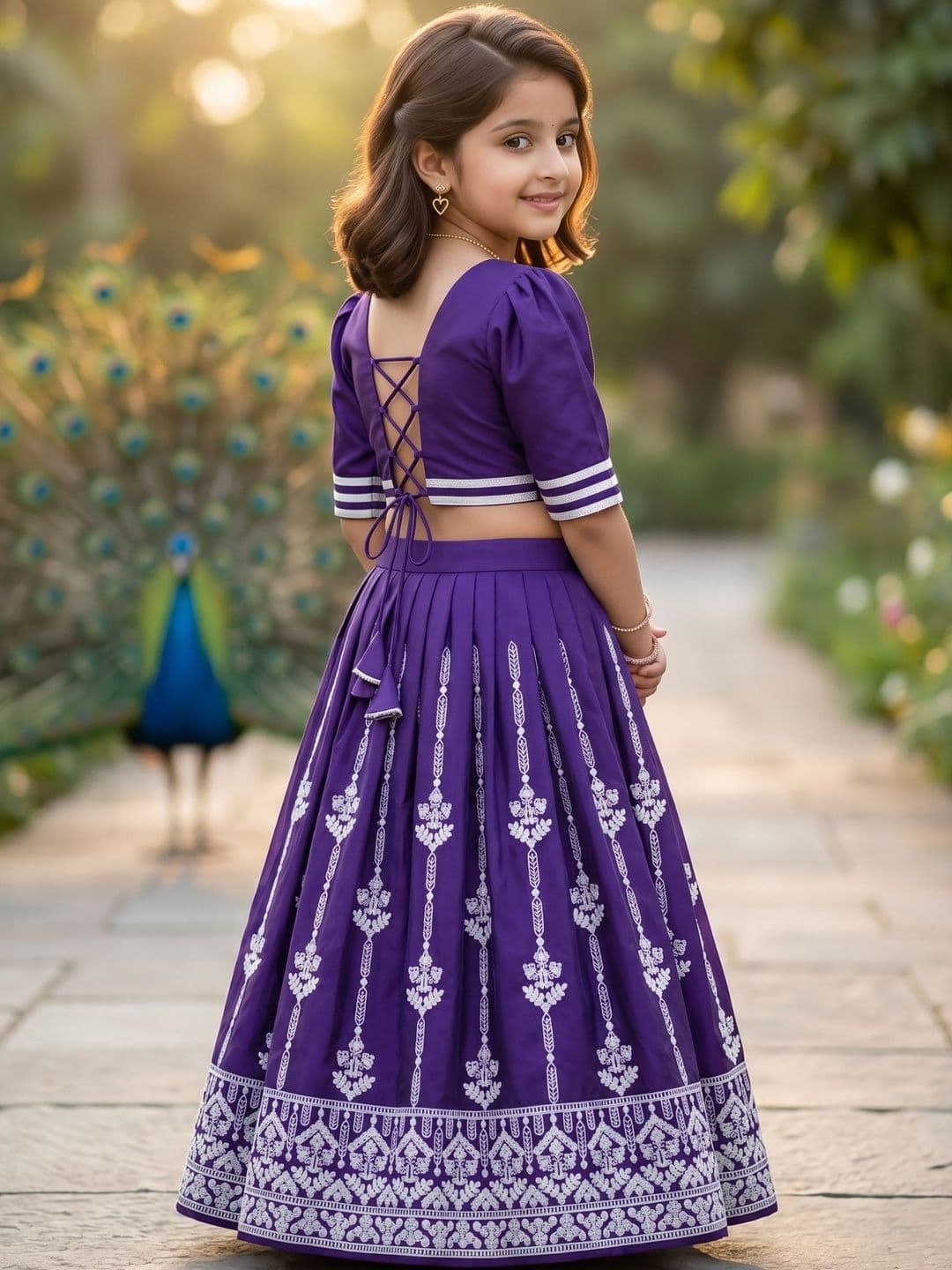 KALINI Girls Embroidered Thread Work Ready to Wear Lehenga & thumbnail 3