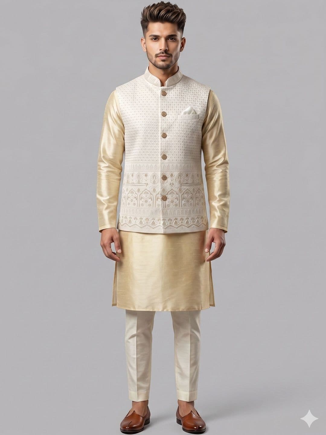 A LOYAL Embroidered Silk Blend Woven Nehru Jackets - view 1