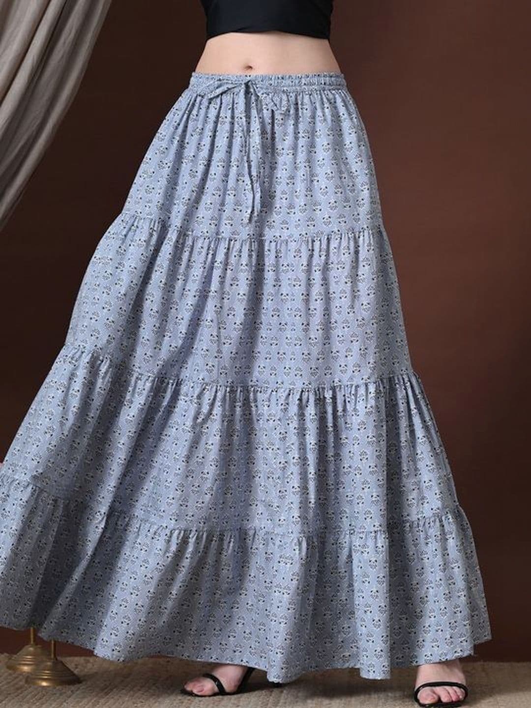 MFGIVA Women Cotton Floral Tiered Maxi Tiered Skirt thumbnail 2