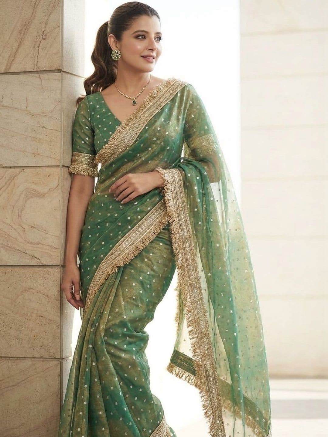 Sangria Floral Embellished Embroidered Satin Sarees With Unstitched Blouse thumbnail 3