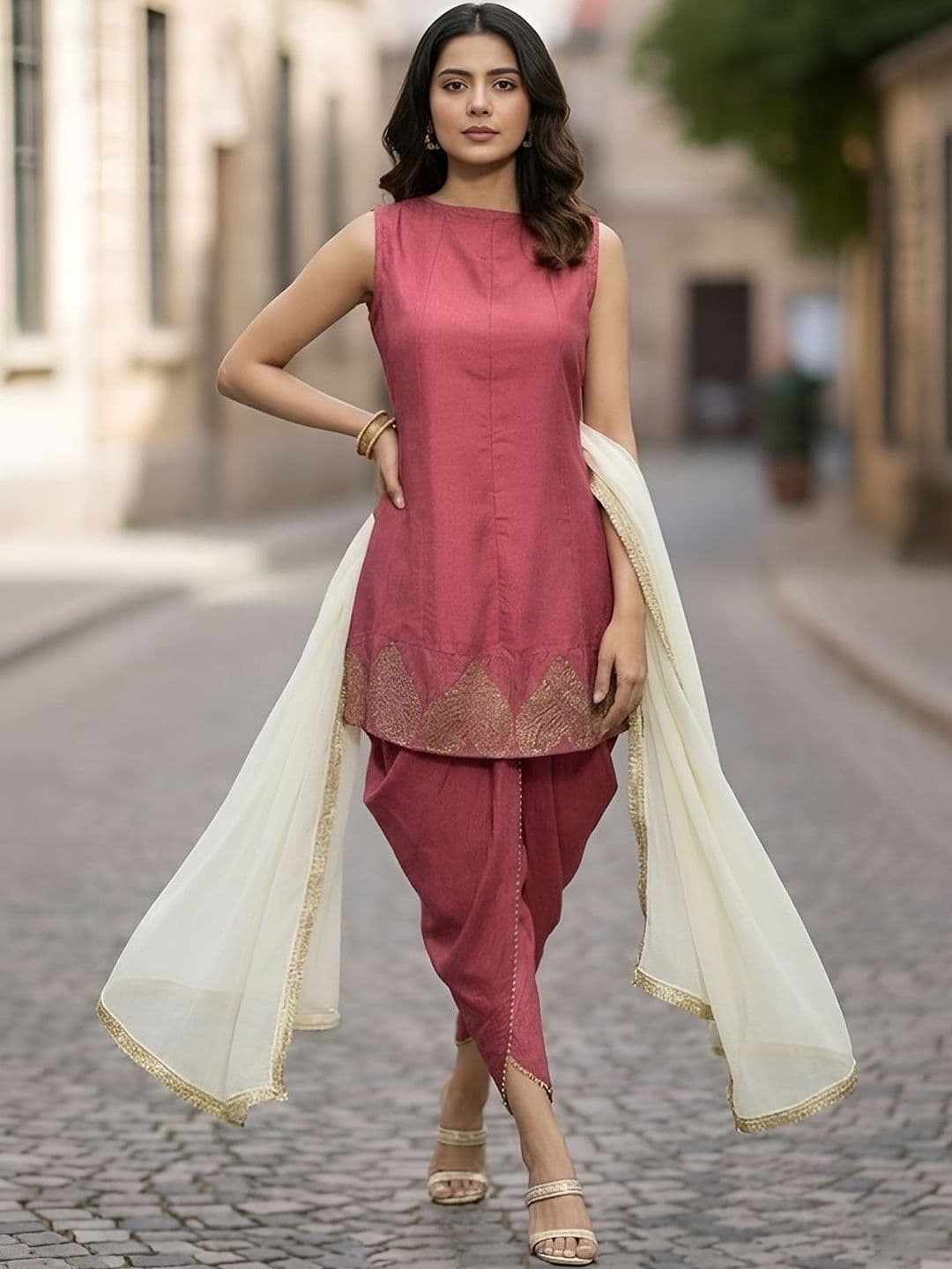 Anouk Rustic Women Ethnic Motifs Embroidered Regular Thread Work Kurta with Dhoti Pants & With Dupatta - view 1