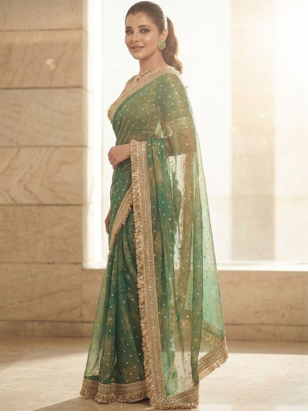 Sangria Floral Embellished Embroidered Satin Sarees With Unstitched Blouse thumbnail 4