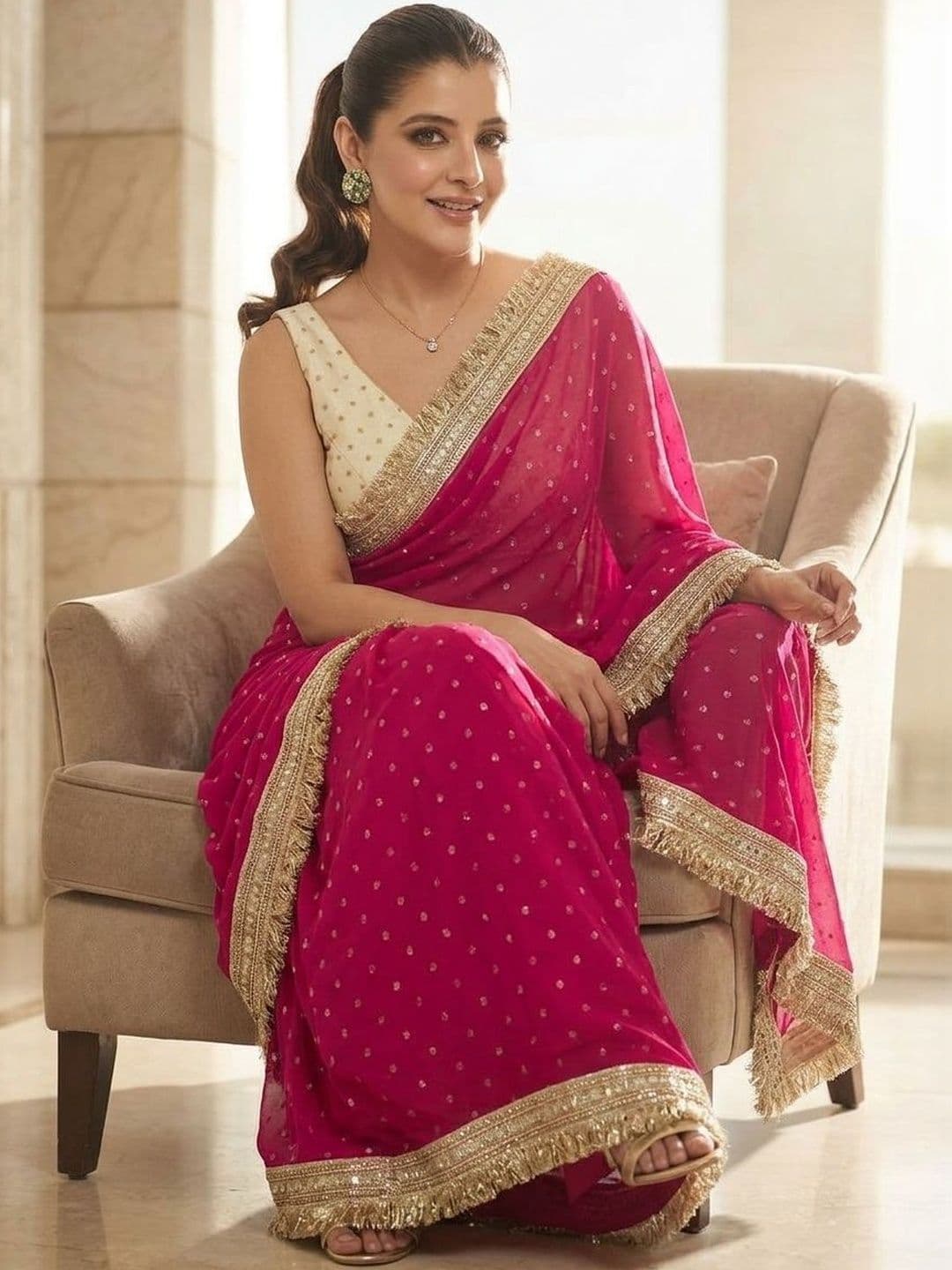 Sangria Embellished Embroidered Satin Sarees With Unstitched Blouse thumbnail 2