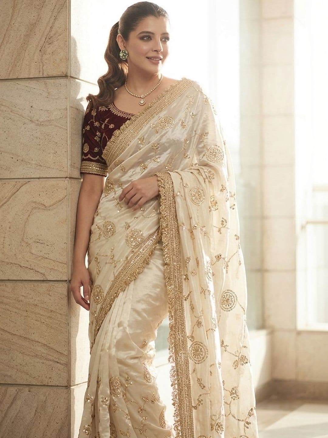 Sangria Embroidered Sarees With Blouse Piece thumbnail 2